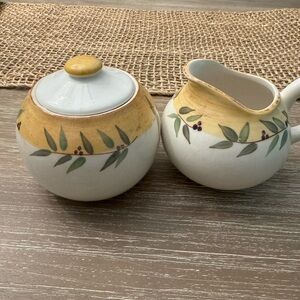 Crate and Barrel Brittany Cream and Sugar Set w/ Olive Branches